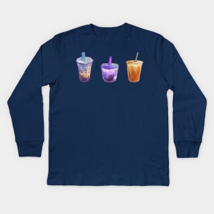 Boba Tea Set Kids Long Sleeve T-Shirt